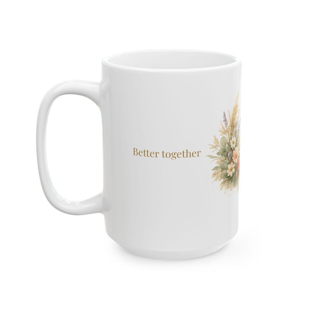 Personalized Mr and Mrs surname mug shown from a side angle