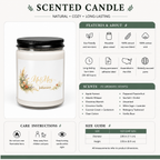 Personalized wedding candle lit, showing the soft glow of the flame