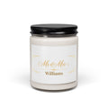 Personalized Mr and Mrs Williams soy candle with gold art deco design
