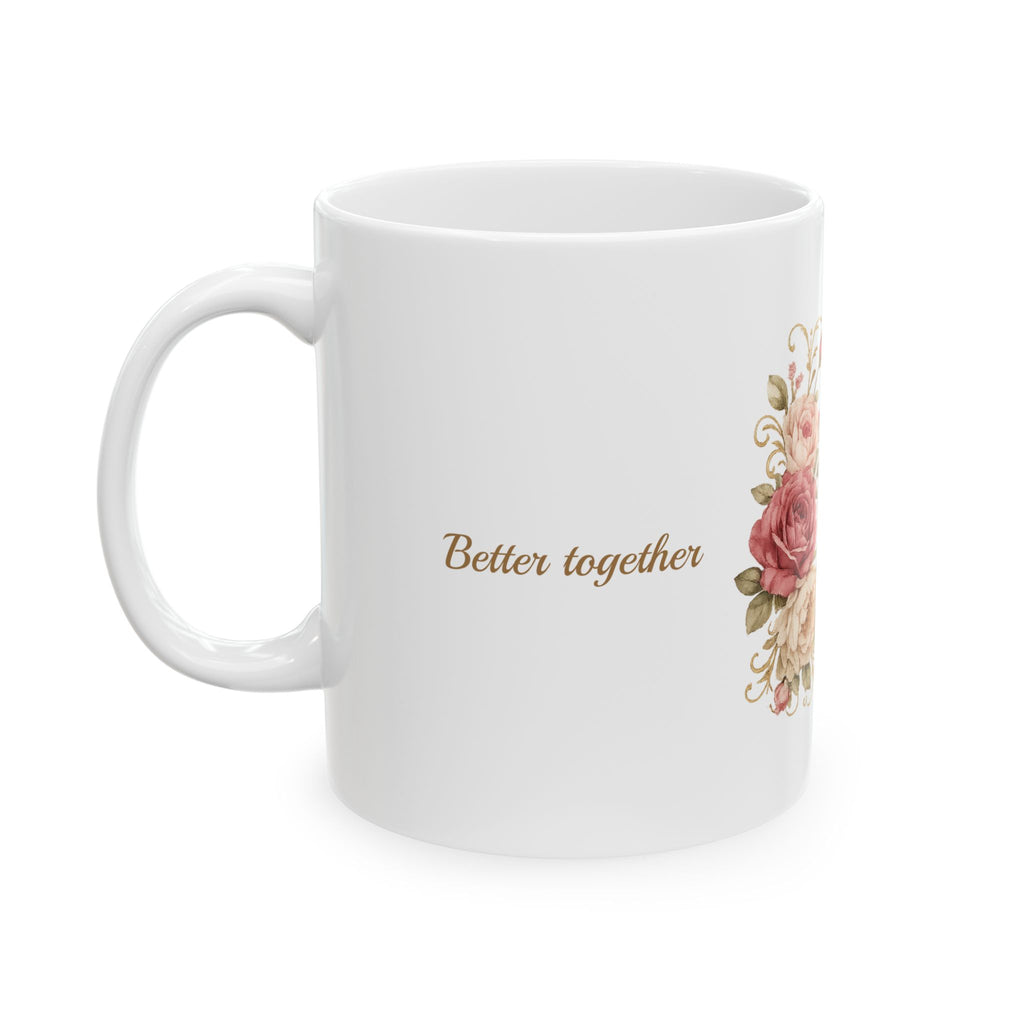 Back view of the personalized Mr and Mrs wedding mug