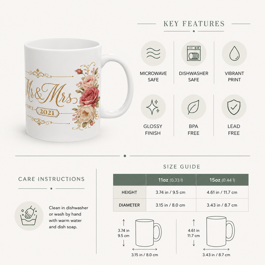 Personalized Mr and Mrs mug shown gift-boxed and ready to give