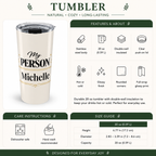 Back angle of My Person black tumbler design