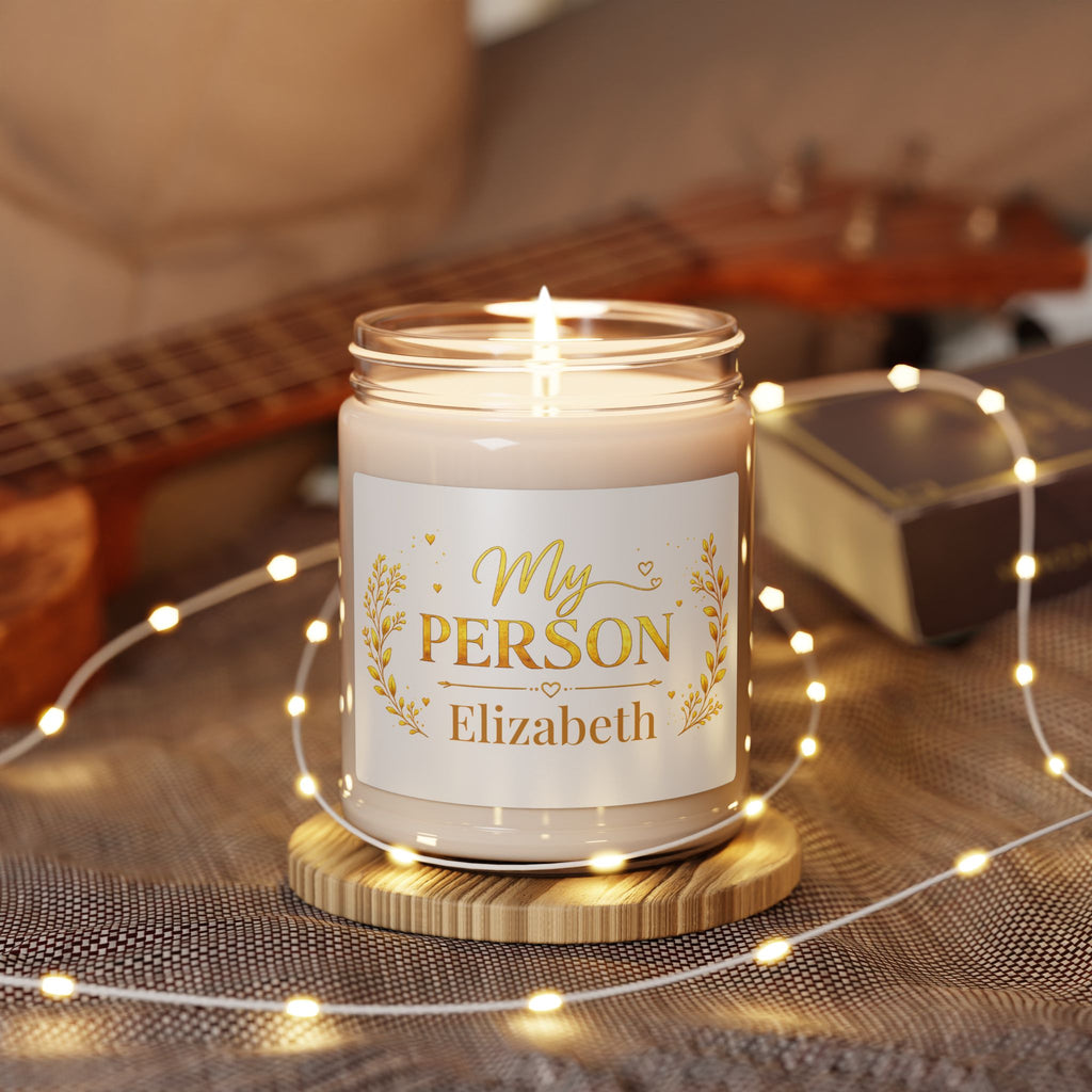 Personalized My Person candle displayed in a cozy living room setting