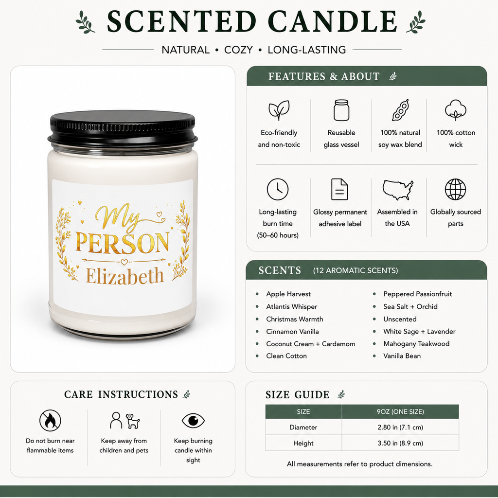 Personalized My Person candle lit, showing the soft glow of the flame