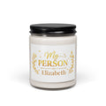 Personalized My Person soy candle with gold floral design and the name Elizabeth