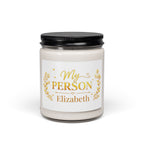 Personalized My Person soy candle with gold floral design and the name Elizabeth