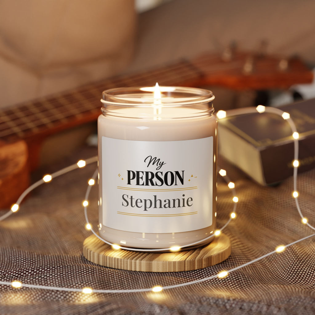 Personalized My Person candle displayed in a cozy living room setting