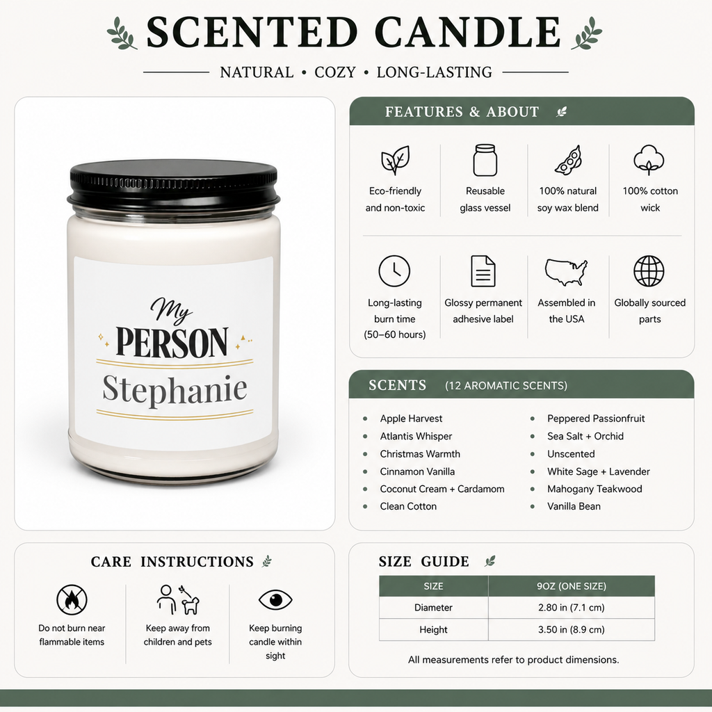 Personalized My Person candle lit, showing the soft glow of the flame