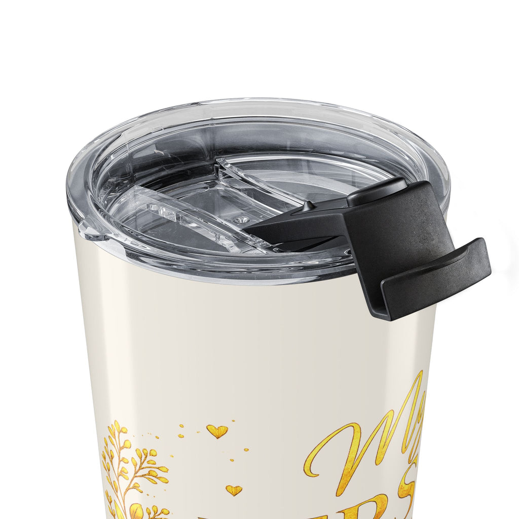 My Person gold tumbler held in hand showing size and grip