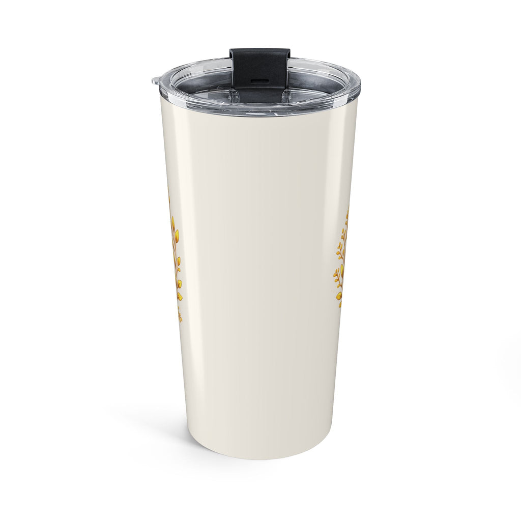 20oz My Person gold tumbler shown with clear push-on lid