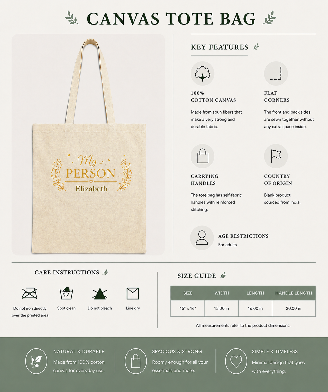 My Person personalized tote bag folded flat lay