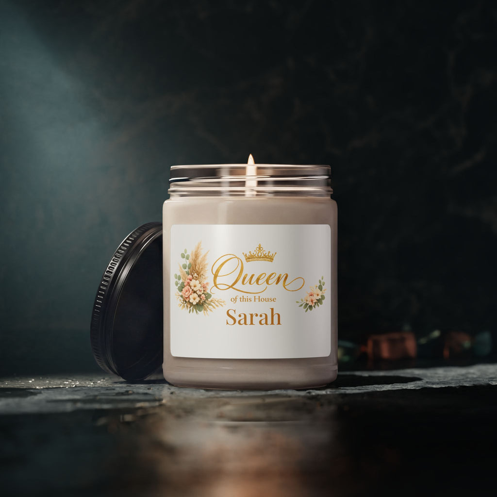 Size reference of the 9 oz Queen of the House candle jar