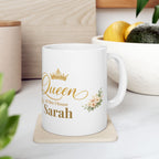 Back view of the personalized Queen of This House mug