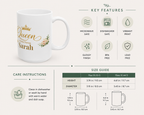 Personalized Queen of This House mug shown gift-boxed