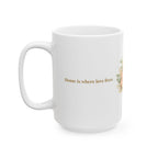 Personalized Queen of This House mug styled on a table with flowers