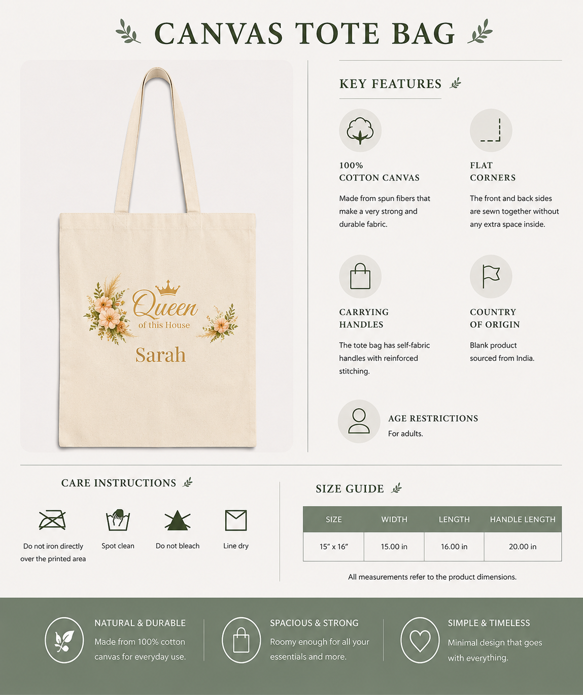 Queen of this House personalized tote bag detail shot