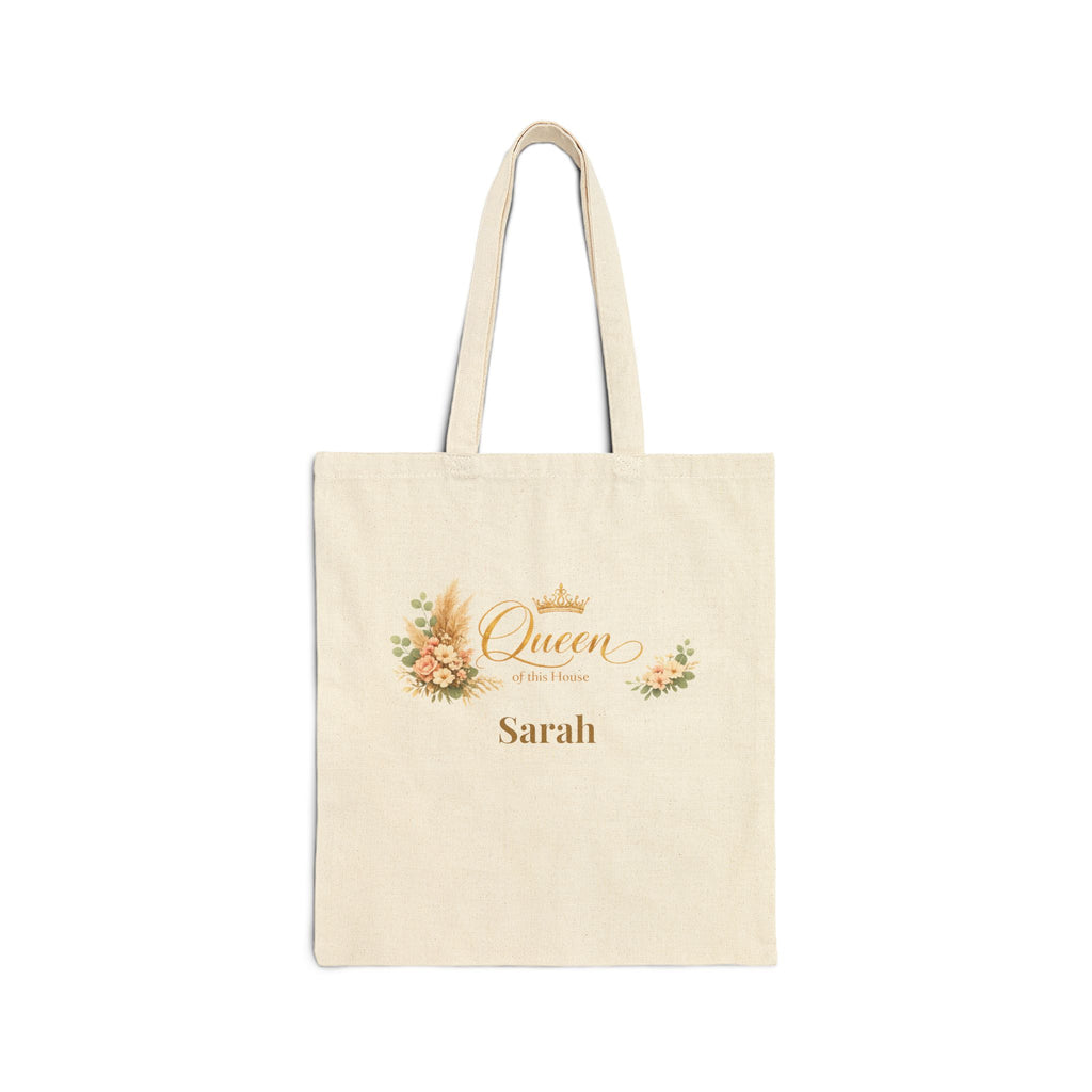 Personalized Queen of this House canvas tote bag with custom name
