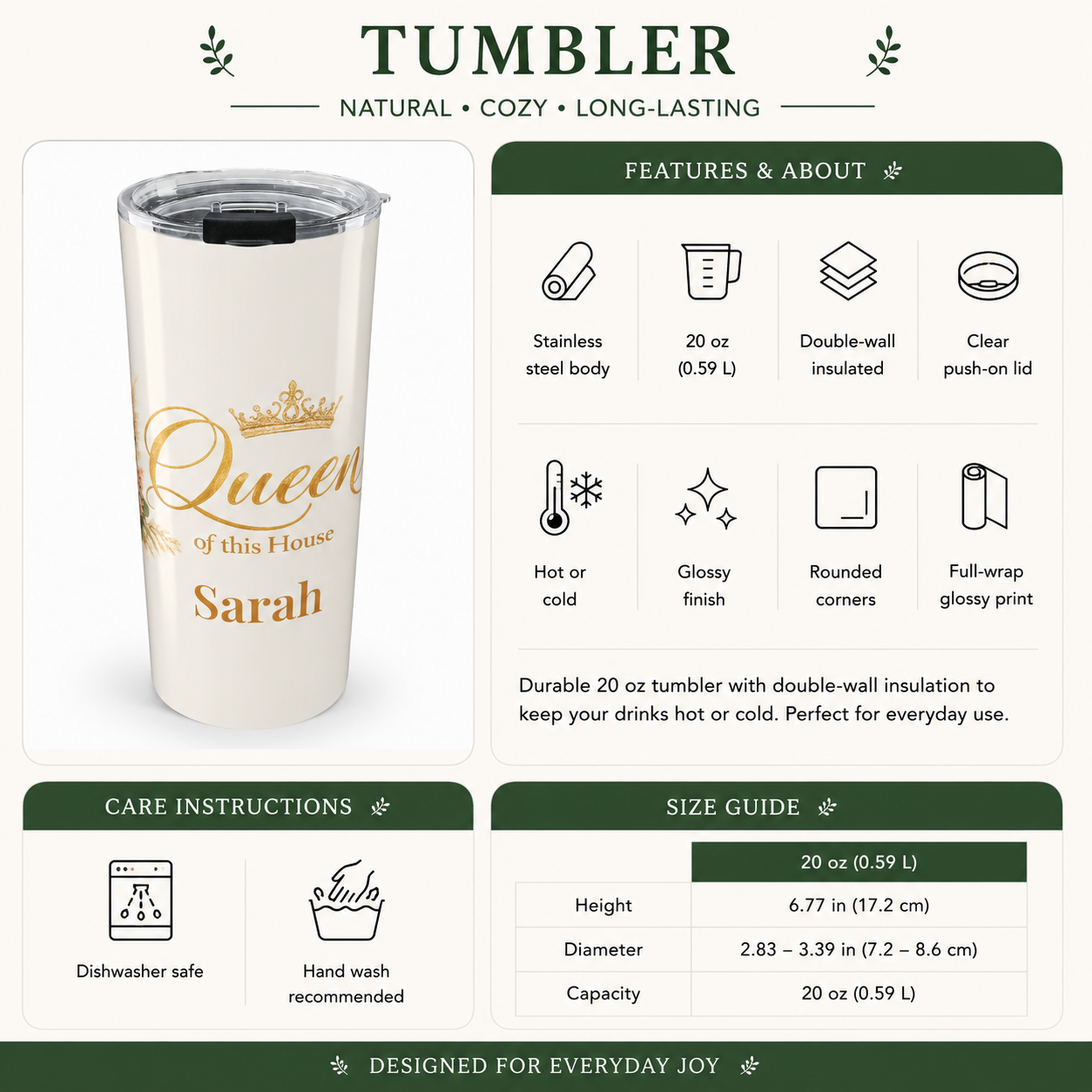 Back angle of Queen of This House tumbler design