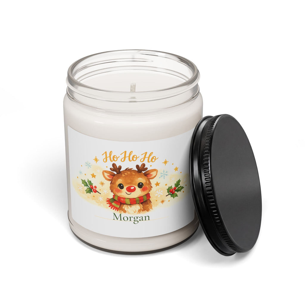 Close-up of the Ho Ho Ho candle label showing the custom name detail