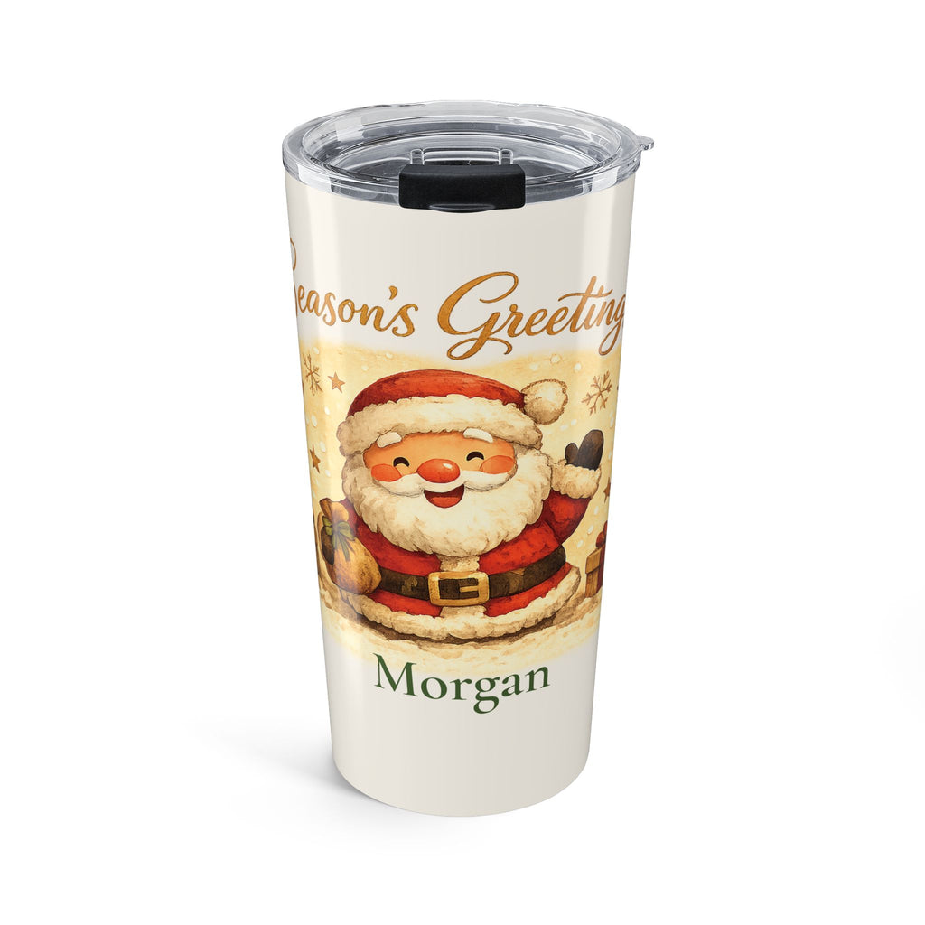 Personalized Season's Greetings Santa tumbler with custom name