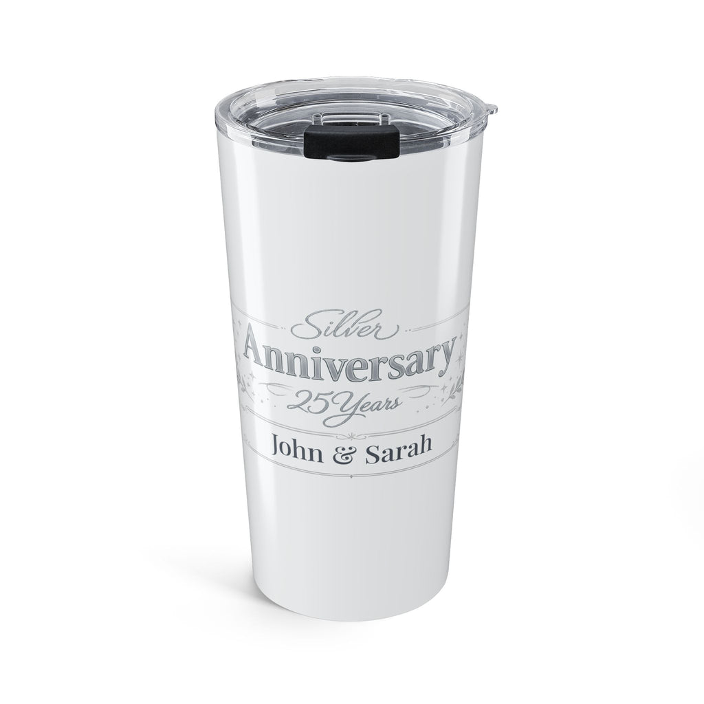 Personalized Silver Anniversary tumbler with custom names for 25 years