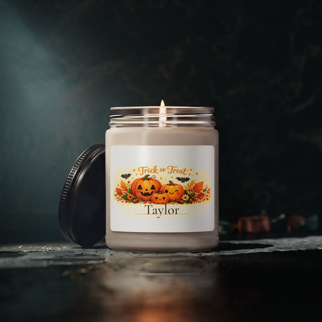 Size reference of the 9 oz Trick or Treat candle jar