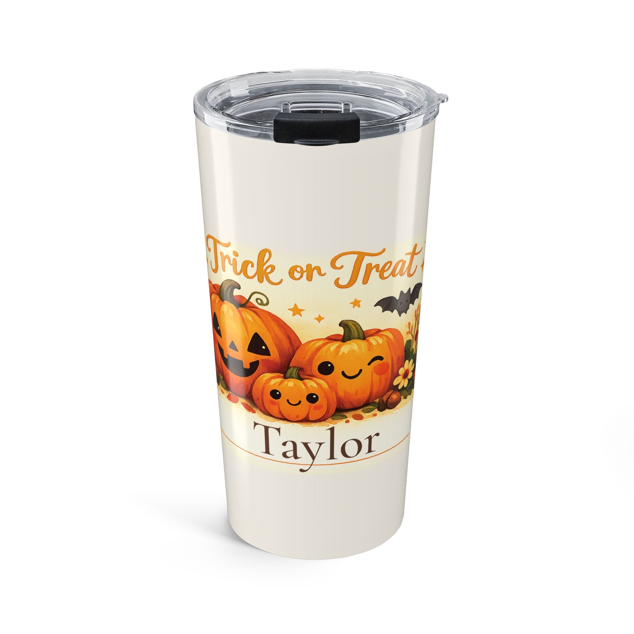 Personalized Trick or Treat pumpkin tumbler with custom name