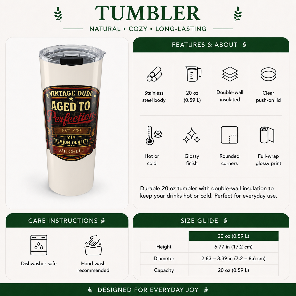 Back angle of Vintage Dude tumbler design