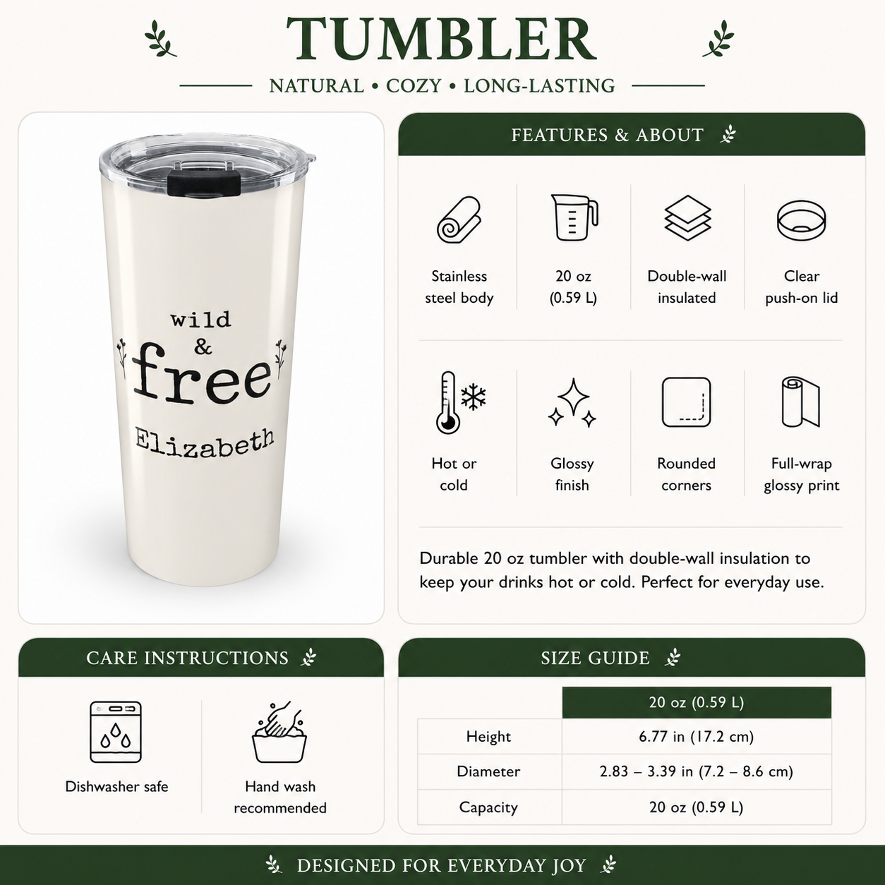 Back angle of Wild & Free tumbler design