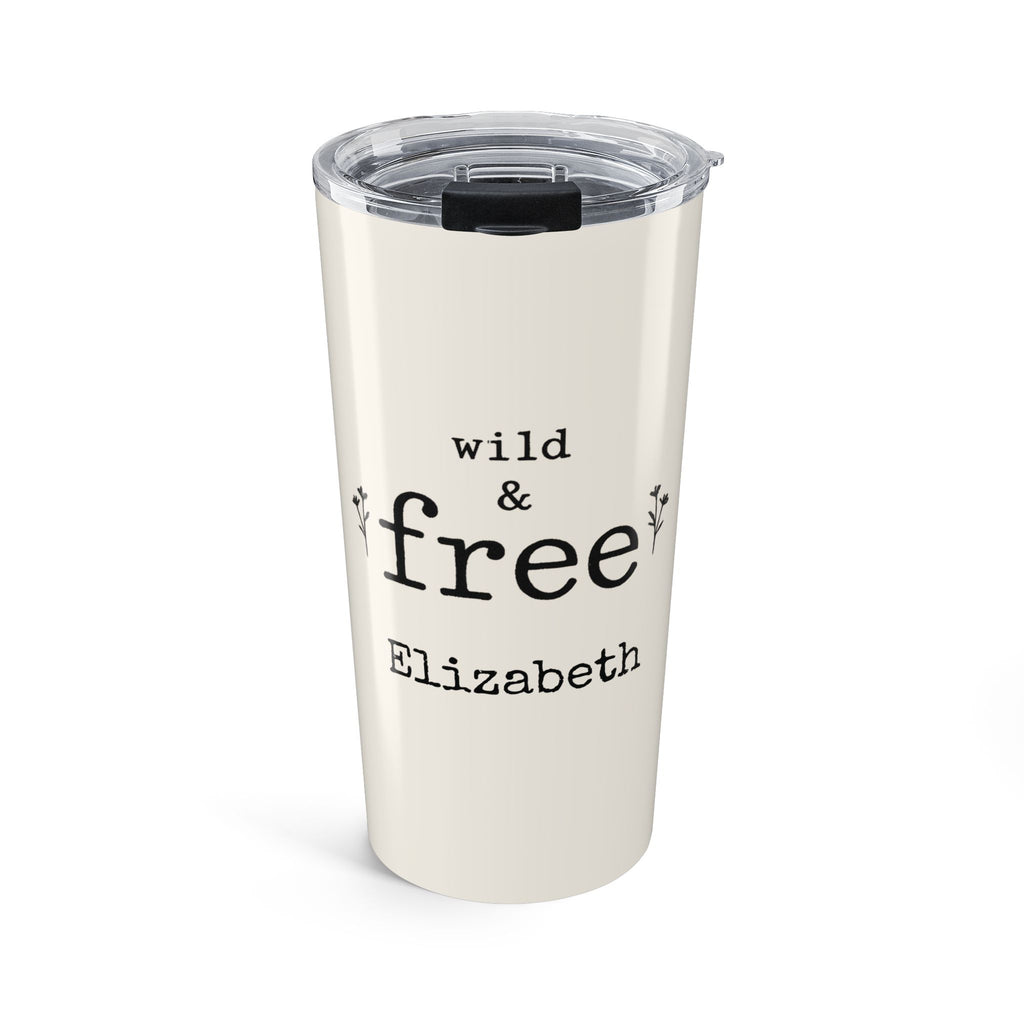 Personalized Wild & Free tumbler with custom name and wildflower design