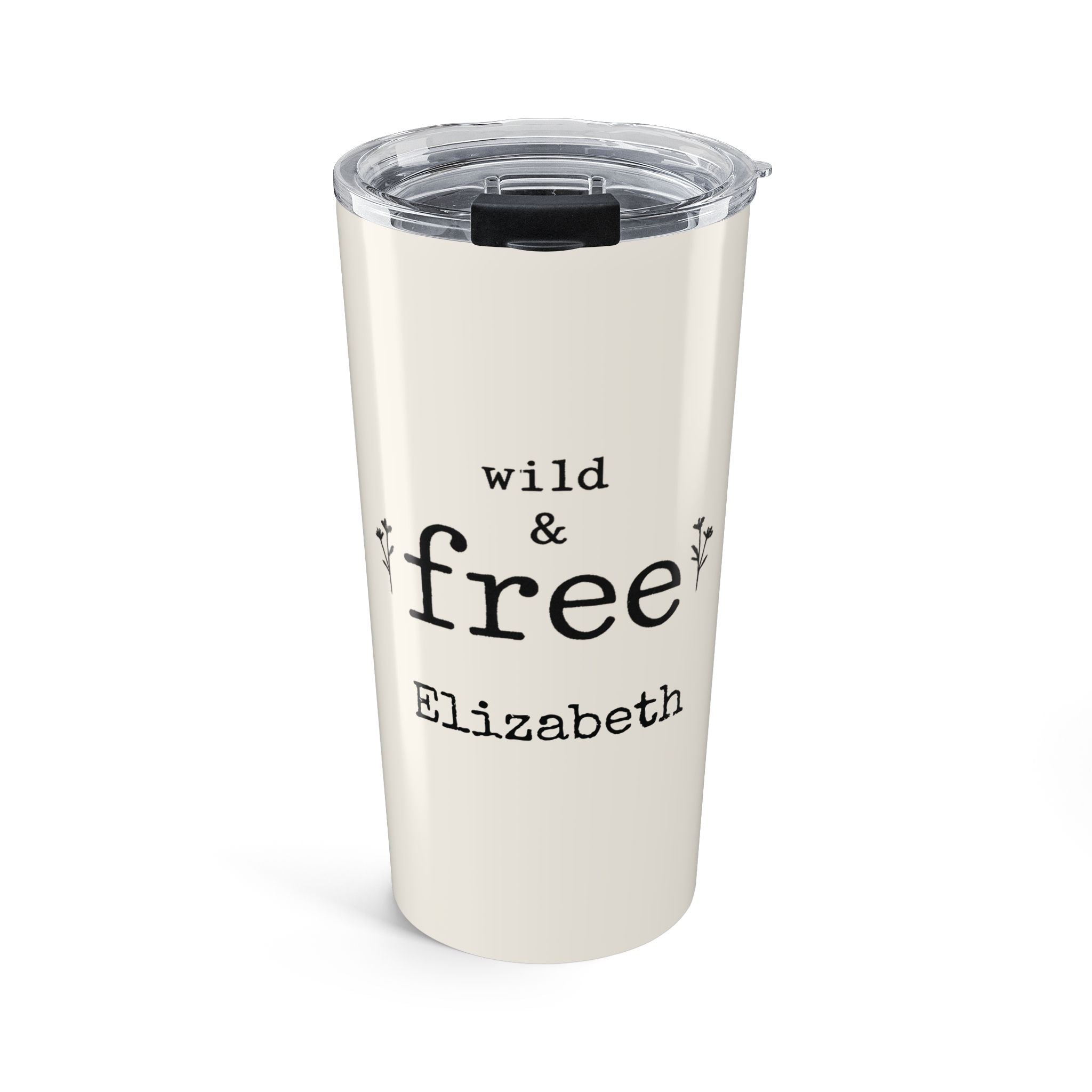Personalized Wild & Free tumbler with custom name and wildflower design