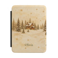 Snowy winter cottage personalized Kindle case with custom name