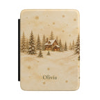 Snowy winter cottage personalized Kindle case with custom name