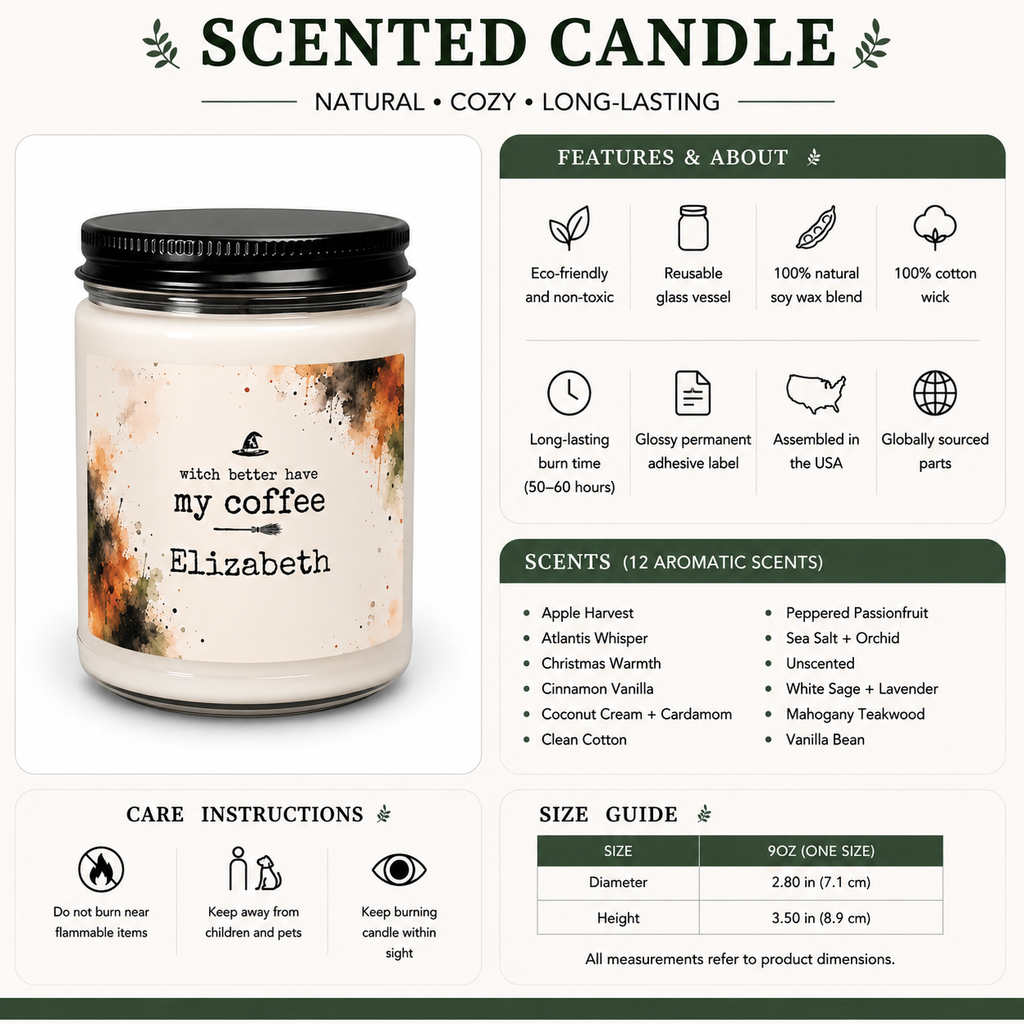 Personalized Halloween candle lit, showing the soft glow of the flame