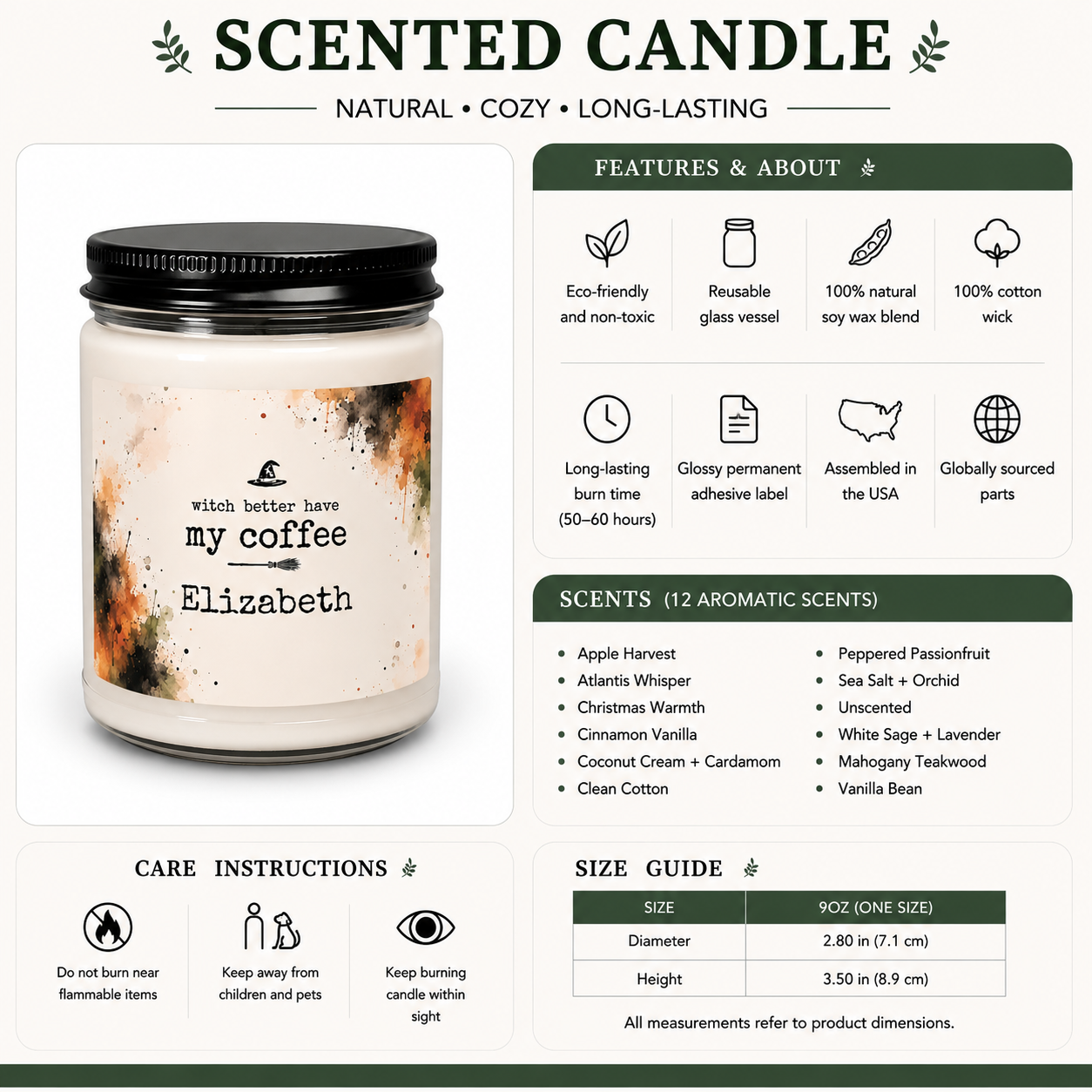 Personalized Halloween candle lit, showing the soft glow of the flame