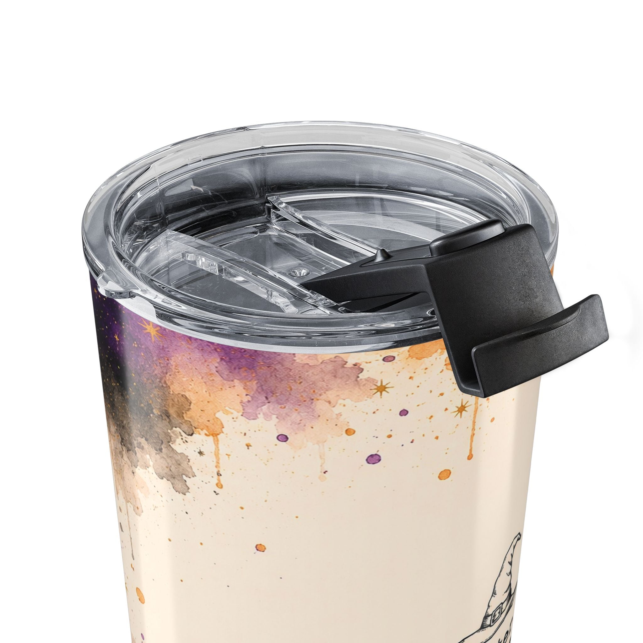Witch Better Have My Coffee tumbler held in hand showing size and grip