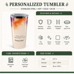 Back angle of personalized witchy Halloween tumbler with watercolor design