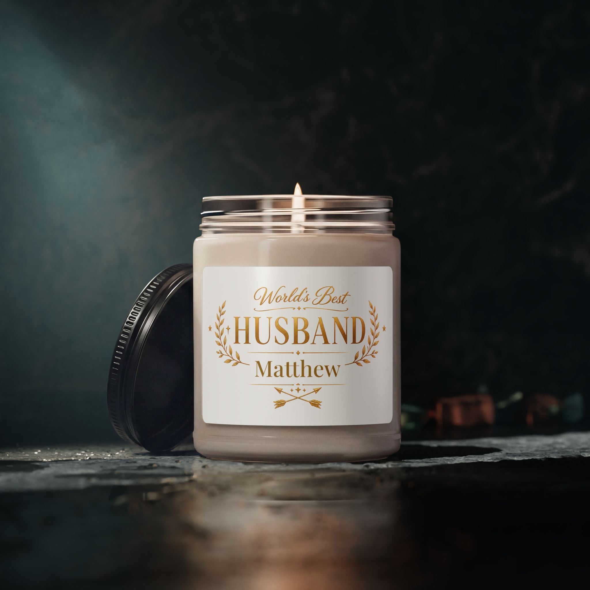 Size reference of the 9 oz World's Best Husband candle jar