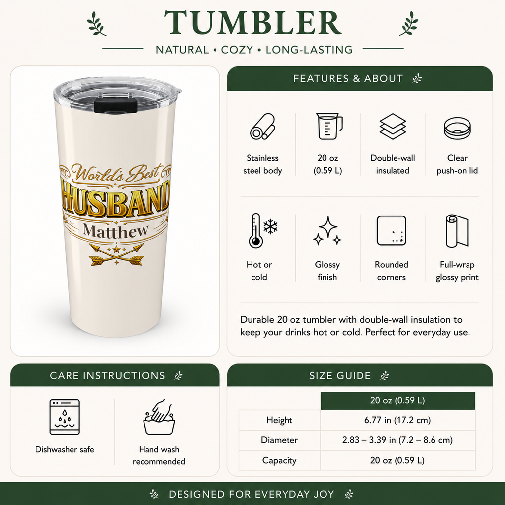 Back angle of World's Best Husband tumbler design