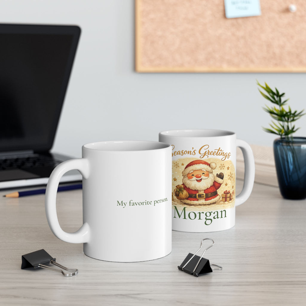11oz and 15oz size comparison of the Santa Christmas mug