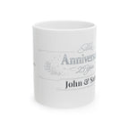 Silver anniversary mug shown in gift packaging