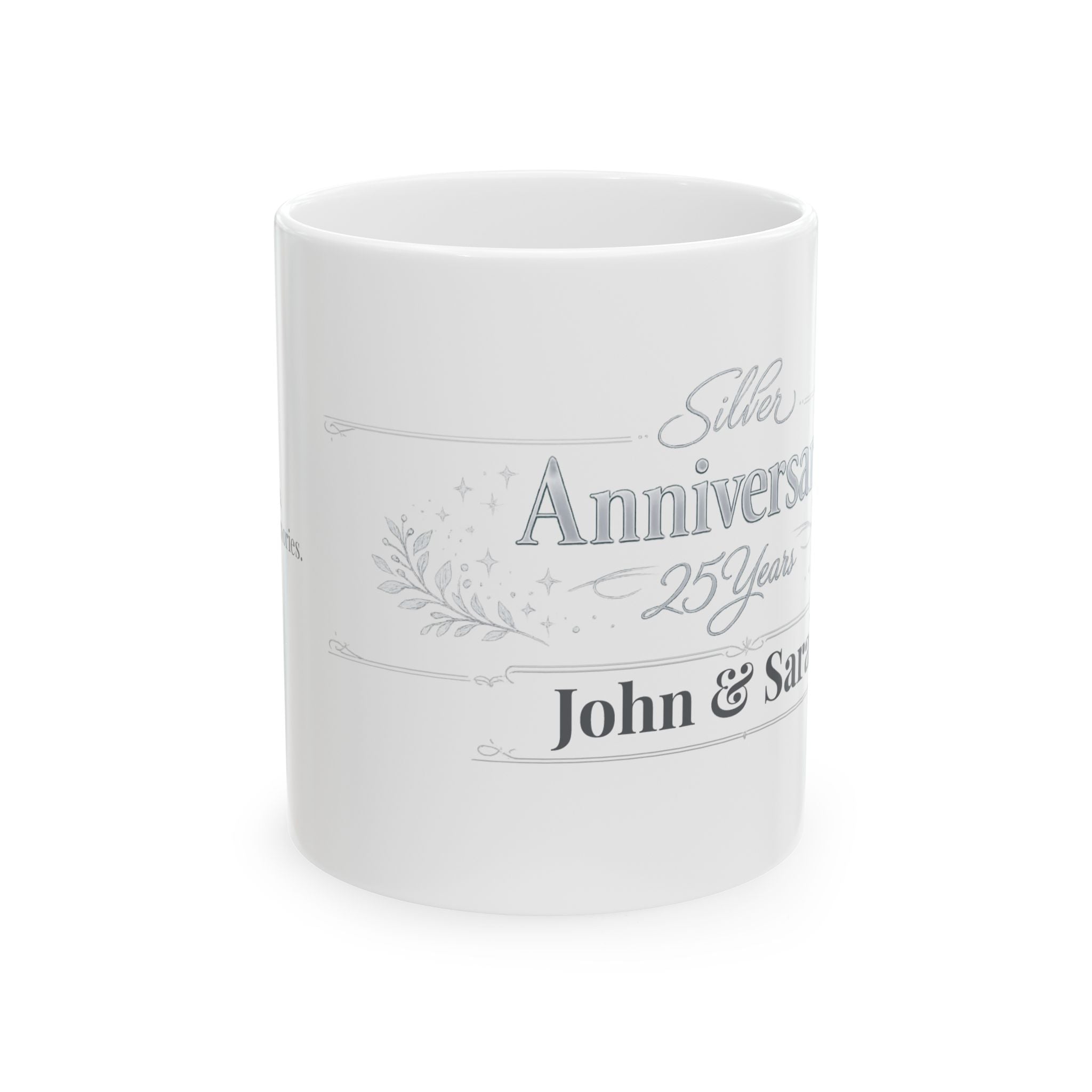 Silver anniversary mug shown in gift packaging