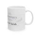Silver 25th anniversary mug with John and Sarah personalized names