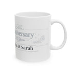 Silver 25th anniversary mug with John and Sarah personalized names