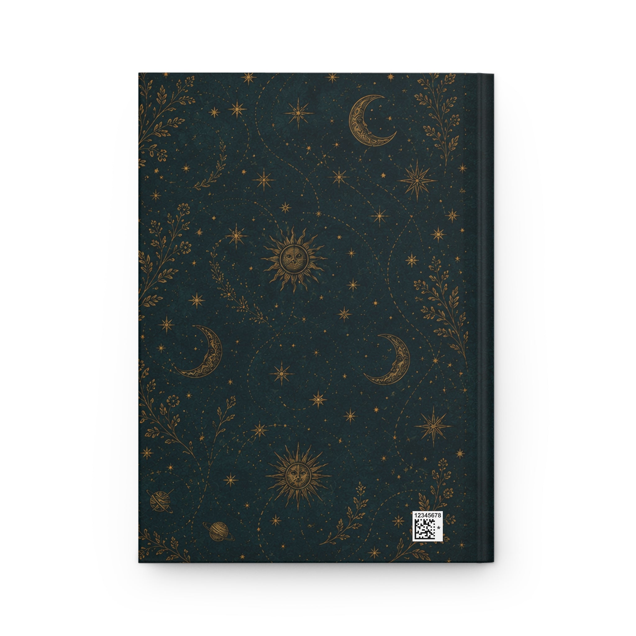 Sun and Moon journal styled on a wooden desk with coffee and pen, flat lay