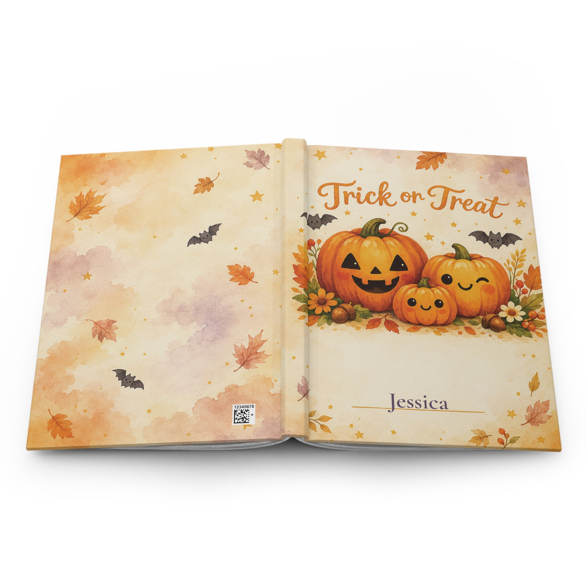 Back cover of the Trick or Treat journal showing the discreet production barcode