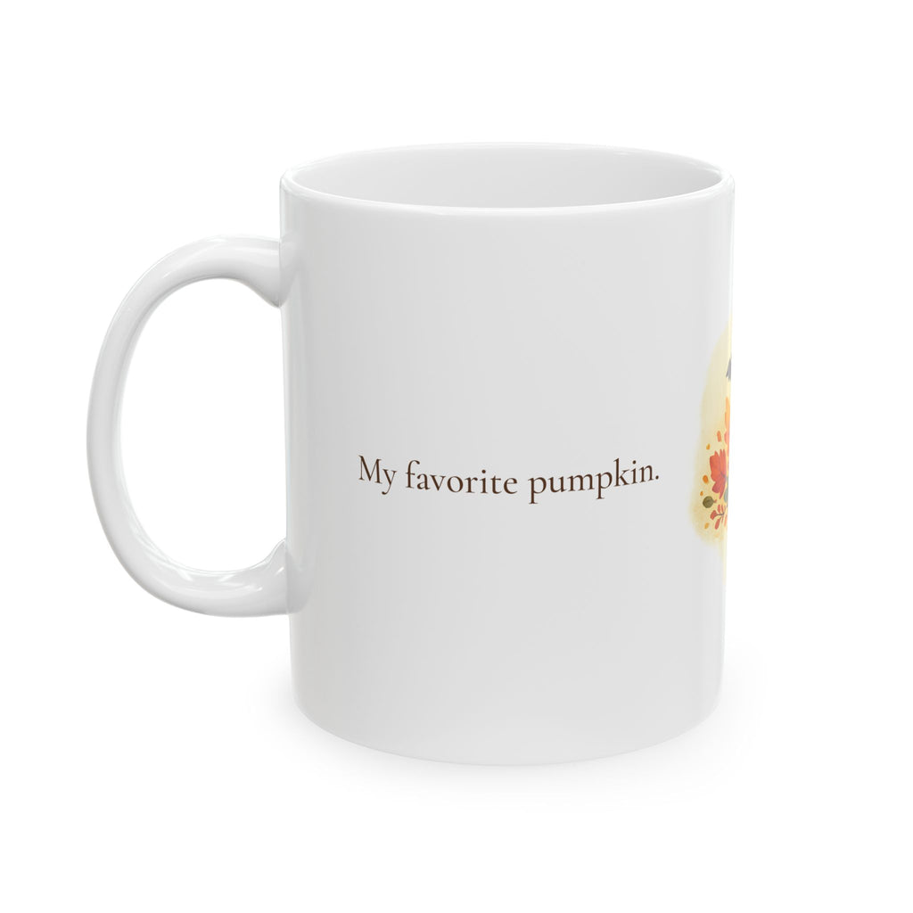 Back view of the Trick or Treat pumpkin mug