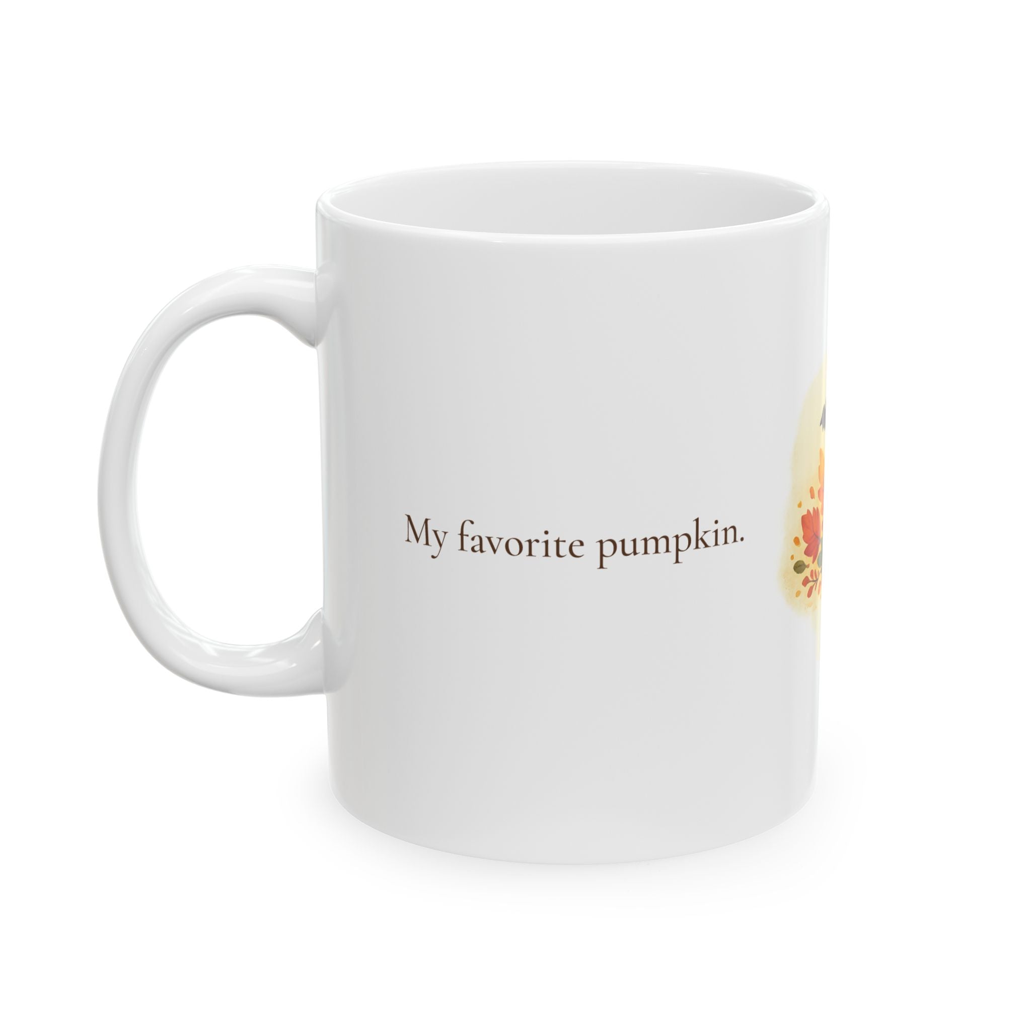 Back view of the Trick or Treat pumpkin mug