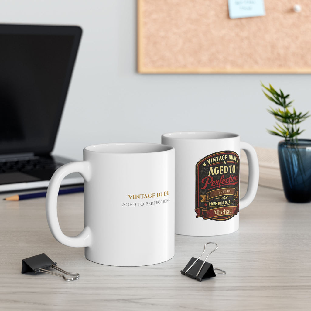 Personalized men's birthday mug with Est year and name banner
