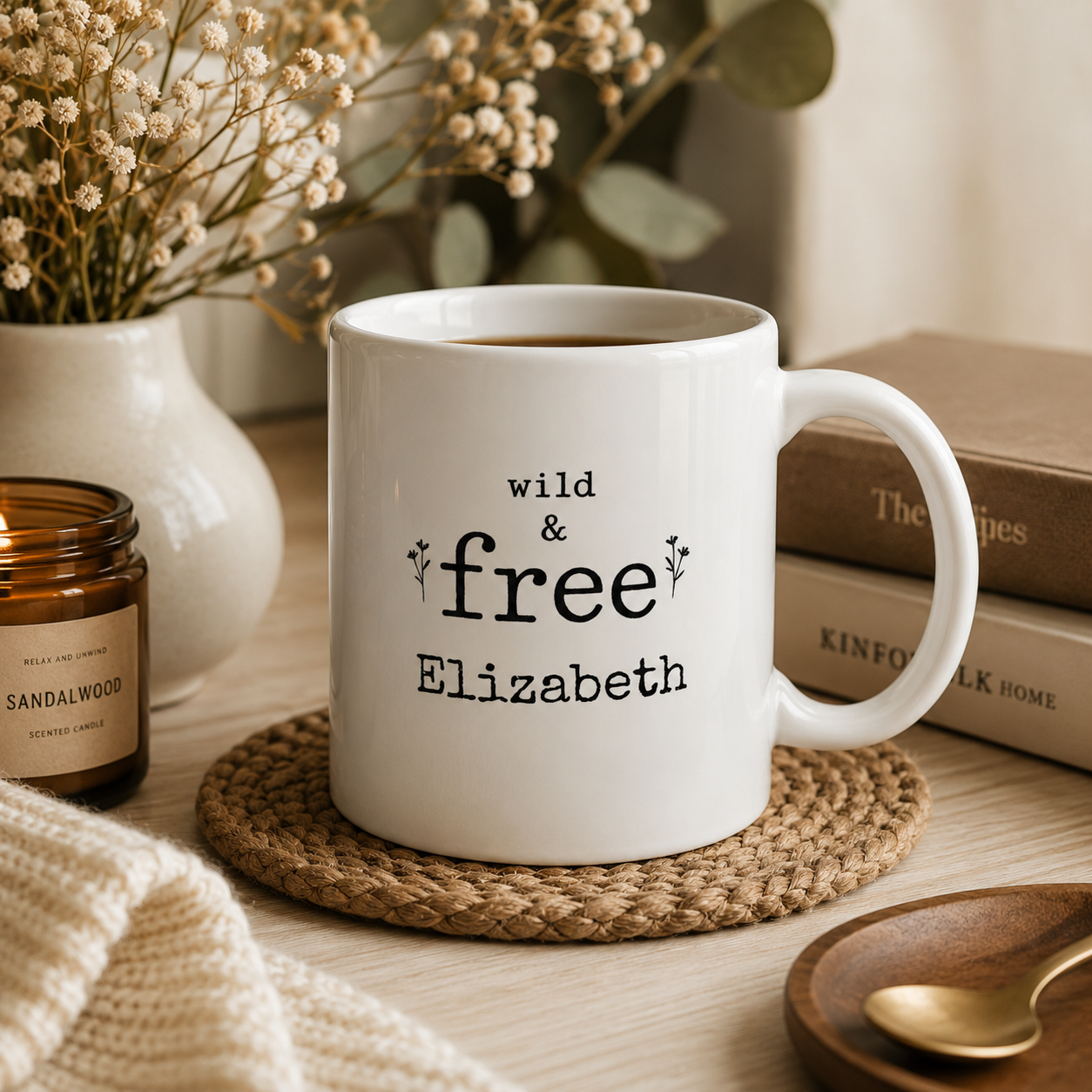 Wild and free mug displayed on a kitchen counter